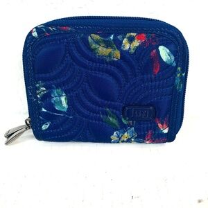 LUG Splits Wallet Quilted RFID Multi Pocket Zipper Bouquet Blue Floral Travel